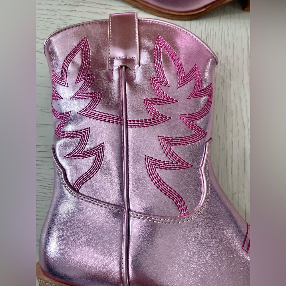 Miim Metallic Pink Western-Style Rodeo Pointed Toe Ankle Boots 7.5, 8.5 - Picture 3 of 8